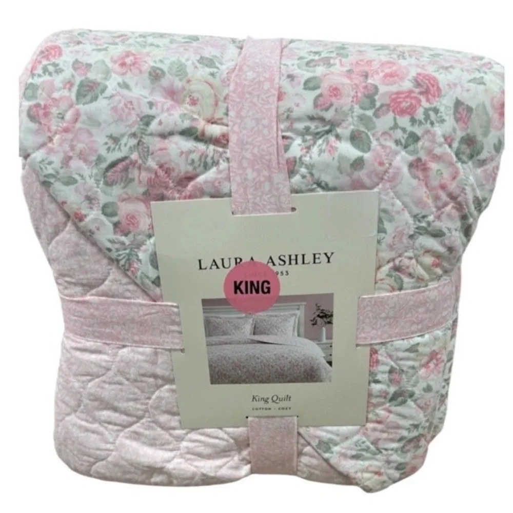Laura Ashley Pink and Multicolor Floral King Cotton Quilt Set 104”x96”